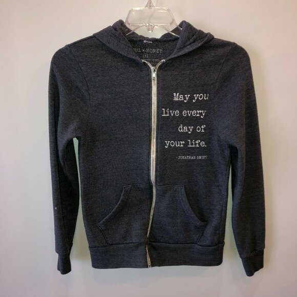 Soul Honey Small Gray Full Zip Front Hooded Hoodie - Picture 3 of 9